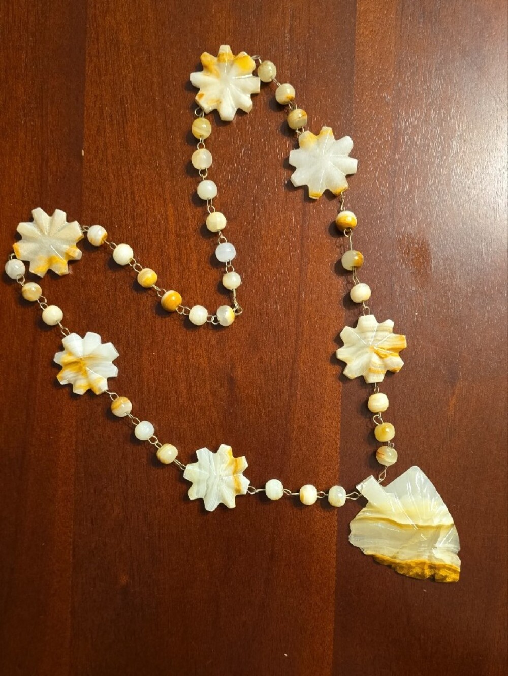 Banded Onyx Stone Star Necklace with Heart Pendant